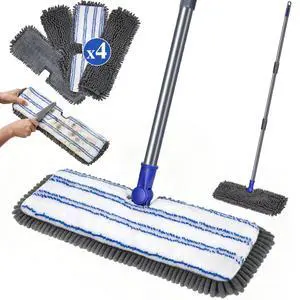 Microfiber Dust Mop,Double-Sided Flat Mops for Hardwood Floors with 4 Reusable Mop Pads, Floor Mops with Stainless Steel Handle and Extension, Cleaner for Hardwood, Vinyl, Laminate, Tile Microfiber Dust Mop,Double-Sided Flat Mops for Hardwood Floors with 4 Reusable Mop Pads, Floor Mops with Stainless Steel Handle and Extension, Cleaner for Hardwood, Vinyl, Laminate, Tile