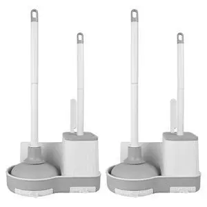 2 Pack Toilet Brush and Holder Set with Plunger, Crevice Cleaning Brush for Deep Cleaning, Space Saving Storage 2 Pack Toilet Brush and Holder Set with Plunger, Crevice Cleaning Brush for Deep Cleaning, Space Saving Storage