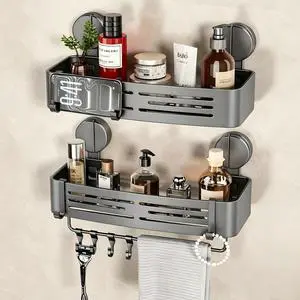 Shower Caddy Suction Shower Shelf No Drilling Shower Organizer Suction Cup Shower Storage Rack Aluminum Wall Mounted Shampoo Holder with Towel Bar Hooks (2-Pack, Matte Gray) Shower Caddy Suction Shower Shelf No Drilling Shower Organizer Suction Cup Shower Storage Rack Aluminum Wall Mounted Shampoo Holder with Towel Bar Hooks (2-Pack, Matte Gray)