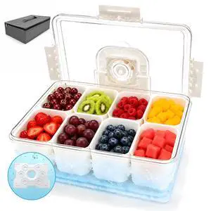 Snackle Box Container with Ice Pack, 8-Compartment Divided Serving Tray & Drain Trays, Insulated Cooler Bag, Portable Chilled Snack Box for Charcuterie, Travel, Beach, Road Trip Essentials Snackle Box Container with Ice Pack, 8-Compartment Divided Serving Tray & Drain Trays, Insulated Cooler Bag, Portable Chilled Snack Box for Charcuterie, Travel, Beach, Road Trip Essentials