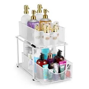 2 Tier Under Sink Bathroom Organizers and Storage, Strong Steel Mesh Sliding Drawers for Enhanced Bathroom Storage Ideal Bathroom Organization and Storage & Under Kitchen Sink Organizer (White) 2 Tier Under Sink Bathroom Organizers and Storage, Strong Steel Mesh Sliding Drawers for Enhanced Bathroom Storage Ideal Bathroom Organization and Storage & Under Kitchen Sink Organizer (White)