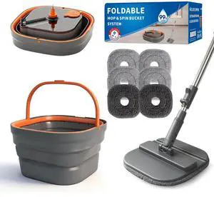 Collapsible Mop and Bucket Set, Spin Mop with Separate Dirty and Clean Water, 6 Replaceable Mopping Pads with Foldable Handle, Deep Cleaning Mops and Buckets for Household Use Floor Cleaning Collapsible Mop and Bucket Set, Spin Mop with Separate Dirty and Clean Water, 6 Replaceable Mopping Pads with Foldable Handle, Deep Cleaning Mops and Buckets for Household Use Floor Cleaning