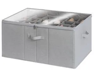 Shoe Organizer for Closet, Fits up to 24 Pairs, Shoe Cubby Storage Containers with Adjustable Dividers and Clear Cover, Grey Shoe Organizer for Closet, Fits up to 24 Pairs, Shoe Cubby Storage Containers with Adjustable Dividers and Clear Cover, Grey