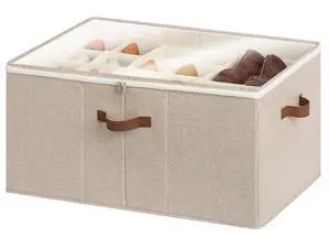 Shoe Organizer for Closet, Fits up to 24 Pairs, Shoe Cubby Storage Containers with Adjustable Dividers and Clear Cover, Taupe Shoe Organizer for Closet, Fits up to 24 Pairs, Shoe Cubby Storage Containers with Adjustable Dividers and Clear Cover, Taupe