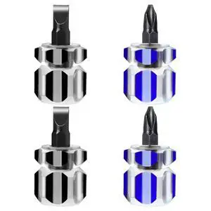4Pcs Stubby Screwdriver, Mini Short Screwdriver with Flat Head and Phillips Head Tiny Stubby Tools Sewing Notions for Sewing Machines, Black & Blue 4Pcs Stubby Screwdriver, Mini Short Screwdriver with Flat Head and Phillips Head Tiny Stubby Tools Sewing Notions for Sewing Machines, Black & Blue