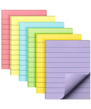 Lined Sticky Notes, 3" x 4", 6 Pads, 60 Sheets/Pad, Pastel Color Lined Sticky Notes, 3" x 4", 6 Pads, 60 Sheets/Pad, Pastel Color