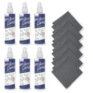 Non-Toxic Whiteboard Cleaner, 8.5 fl oz Dry Erase Board Cleaner, Low-Odor Whiteboard Cleaning Spray with Cloths, Removes Stubborn Marks from Whiteboards, Chalkboard (6-Pack) Non-Toxic Whiteboard Cleaner, 8.5 fl oz Dry Erase Board Cleaner, Low-Odor Whiteboard Cleaning Spray with Cloths, Removes Stubborn Marks from Whiteboards, Chalkboard (6-Pack)