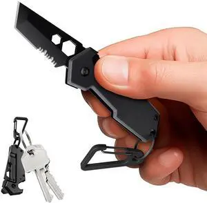 Knife with Carabiner - 1.3" Tanto Serrated Blade - 6 in 1 Black Multitool - Bottle Opener Box Cutter Liner Lock - EDC Gadgets - Legal Folding Small Pocket Sashimi Knives Pocket - 2248 Knife with Carabiner - 1.3" Tanto Serrated Blade - 6 in 1 Black Multitool - Bottle Opener Box Cutter Liner Lock - EDC Gadgets - Legal Folding Small Pocket Sashimi Knives Pocket - 2248