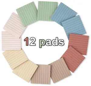 (12 Pack) Lined Sticky Notes 3x3 in,Notepads with Lines,Ruled Stickies Super Sticking Power,Office School Memo Note Pads Vintage Colors,Post on Windows Doors,Recyclable,Easy to Write on (12 Pack) Lined Sticky Notes 3x3 in,Notepads with Lines,Ruled Stickies Super Sticking Power,Office School Memo Note Pads Vintage Colors,Post on Windows Doors,Recyclable,Easy to Write on