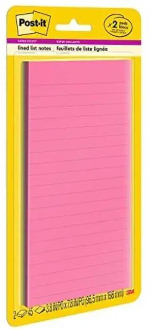 Super Sticky Notes, 3 in. x 8 in., Energy Boost Collection 2 Pads/Pack, 45 Sheets/Pad Lined, Recyclable, Assorted Colors Super Sticky Notes, 3 in. x 8 in., Energy Boost Collection 2 Pads/Pack, 45 Sheets/Pad Lined, Recyclable, Assorted Colors