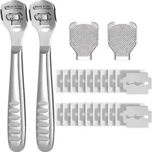 24 Pieces Callus Shaver Set, 20 Replacement Slices Blades 2 Callus Shavers and 2 Foot File Head Foot Care Tools Steel Handle Hard Skin Remover for Hand Feet (Grooved Handle) 24 Pieces Callus Shaver Set, 20 Replacement Slices Blades 2 Callus Shavers and 2 Foot File Head Foot Care Tools Steel Handle Hard Skin Remover for Hand Feet (Grooved Handle)