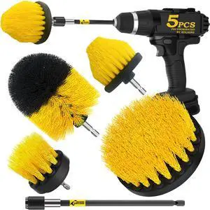 5Pack Drill Brush Attachment SetPower Scrubber Brush Extended Long Attachment for Bathroom Surfaces, Grout, Floors, bathtubs, Showers, Tiles, Kitchens and CarsYellow 5Pack Drill Brush Attachment SetPower Scrubber Brush Extended Long Attachment for Bathroom Surfaces, Grout, Floors, bathtubs, Showers, Tiles, Kitchens and CarsYellow