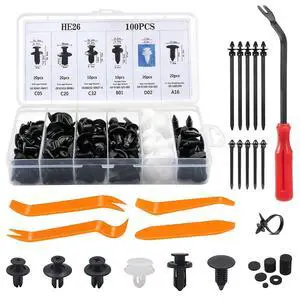 135PCS Car Bumper Retainer Clips Kit, Car Body Trim Clips Set with 6 Sizes Car Fastener Rivet Clips, Auto Trim Removal Tools, Cable Ties & Sponge Cushions 135PCS Car Bumper Retainer Clips Kit, Car Body Trim Clips Set with 6 Sizes Car Fastener Rivet Clips, Auto Trim Removal Tools, Cable Ties & Sponge Cushions