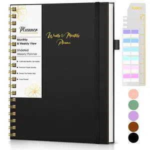 Undated Weekly and Monthly Planner, B5 Large Weekly To Do List Notebook with Goal & Habit Tracker Organizer, Hardcover Spiral Bound Blank Monthly Planner for Work School Home 7.4" x 9.64" Black Undated Weekly and Monthly Planner, B5 Large Weekly To Do List Notebook with Goal & Habit Tracker Organizer, Hardcover Spiral Bound Blank Monthly Planner for Work School Home 7.4" x 9.64" Black