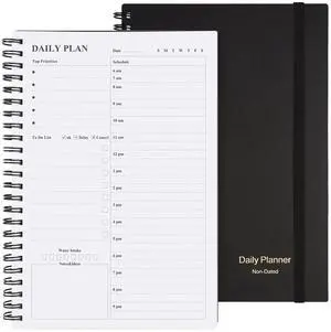 Daily Planner Undated, Asten To Do List Notebook Hourly Schedules Spiral Appointment Planner for Men and Women,PVC Hardcover,Elastic Closure, Inner Pocket 8.3" x 5.8" (Black) Daily Planner Undated, Asten To Do List Notebook Hourly Schedules Spiral Appointment Planner for Men and Women,PVC Hardcover,Elastic Closure, Inner Pocket 8.3" x 5.8" (Black)