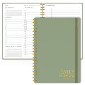 Daily Planner Undated - Simplified To Do List Notebook with Hourly Schedules, Spiral Appointment Organizer, 5.5" x 8.5", Easily Manage Your Tasks and Productivity - Green Daily Planner Undated - Simplified To Do List Notebook with Hourly Schedules, Spiral Appointment Organizer, 5.5" x 8.5", Easily Manage Your Tasks and Productivity - Green
