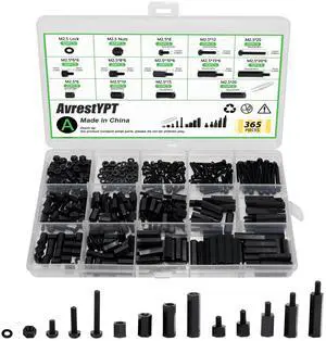 365pcs M2.5 Black Male Female Nylon Hex Spacer Standoff Screw Nut Set Assortment Kit Motherboard Standoffs Mounts Screws for PCB Motherboard Circuit Board Raspberry Pi and Hats 365pcs M2.5 Black Male Female Nylon Hex Spacer Standoff Screw Nut Set Assortment Kit Motherboard Standoffs Mounts Screws for PCB Motherboard Circuit Board Raspberry Pi and Hats