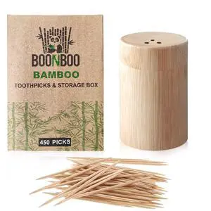 Bamboo Toothpicks and Holder, Double-Sided, 450 Counts Bamboo Toothpicks and Holder, Double-Sided, 450 Counts