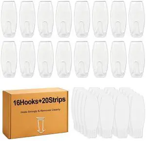 16 Large Hooks+20 Strips, Clear Utility Hooks with Removable Strips Damage-Free, Wall Hooks Heavy Duty for Hanging Home Decor, Value Pack 16 Large Hooks+20 Strips, Clear Utility Hooks with Removable Strips Damage-Free, Wall Hooks Heavy Duty for Hanging Home Decor, Value Pack