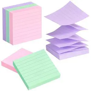 Lined Pop Up Sticky Note 3x3 inch, 6 Pack Accodian Stlye Self-Sticky Notes with Lines, Light Green Pink Purple Color, 100 Sheet/Pad Easy Post Lined Pop Up Sticky Note 3x3 inch, 6 Pack Accodian Stlye Self-Sticky Notes with Lines, Light Green Pink Purple Color, 100 Sheet/Pad Easy Post