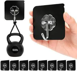Heavy Duty Adhesive Hooks for Hanging 50lb(Max) Black Wall Hooks with Strong Sticky,No Damage Removable Hook Waterproof & Reusable for Bathroom, Kitchen, Shower, Outdoor Decor -8 Pack Heavy Duty Adhesive Hooks for Hanging 50lb(Max) Black Wall Hooks with Strong Sticky,No Damage Removable Hook Waterproof & Reusable for Bathroom, Kitchen, Shower, Outdoor Decor -8 Pack