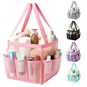 Mesh Shower Caddy Portable for College Dorm Room Essentials, Large Foldable Camp Travel Shower Bag with 9 Pockets, Quick Dry Bathroom Toiletry Tote Bag for Beach Swimming Gym Women Girl (Pink) Mesh Shower Caddy Portable for College Dorm Room Essentials, Large Foldable Camp Travel Shower Bag with 9 Pockets, Quick Dry Bathroom Toiletry Tote Bag for Beach Swimming Gym Women Girl (Pink)