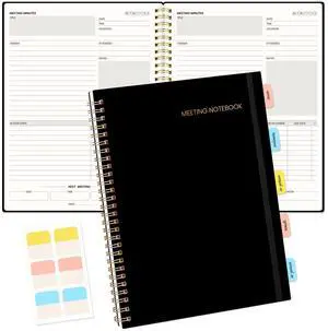 Meeting Notebook for Work with Sticky Tabs - 160 Pages, B5 Size Project Planner, Spiral Meeting Agenda/Minutes Notebook Organizer for Women Men, Note Taking, Office & Business, 7"x10", Black Meeting Notebook for Work with Sticky Tabs - 160 Pages, B5 Size Project Planner, Spiral Meeting Agenda/Minutes Notebook Organizer for Women Men, Note Taking, Office & Business, 7"x10", Black