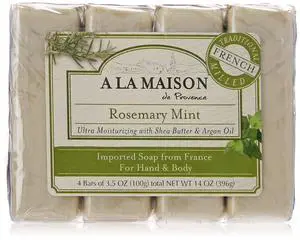 Rosemary Mint Bar Soap - Triple French Milled Natural Moisturizing Hand Soap Bar (4 Bars of Soap, 3.5 oz) Rosemary Mint Bar Soap - Triple French Milled Natural Moisturizing Hand Soap Bar (4 Bars of Soap, 3.5 oz)