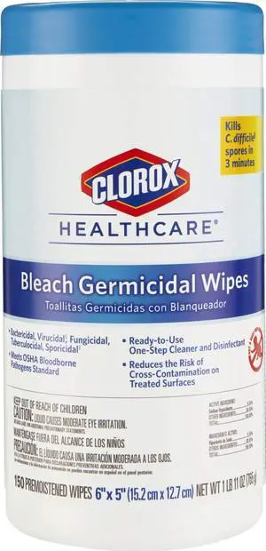 Healthcare Bleach Germicidal Wipes, 6" x 5", 150 Count Canister (Package May Vary) Healthcare Bleach Germicidal Wipes, 6" x 5", 150 Count Canister (Package May Vary)