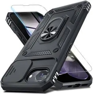 Case for iPhone 17e & iPhone 16e Phone Cover Built in Slide Camera Lens Cover+Screen Protector,Heavy Duty Shockproof Full Body PhoneCase with Finger Ring Holder Kickstand,Black Case for iPhone 17e & iPhone 16e Phone Cover Built in Slide Camera Lens Cover+Screen Protector,Heavy Duty Shockproof Full Body PhoneCase with Finger Ring Holder Kickstand,Black