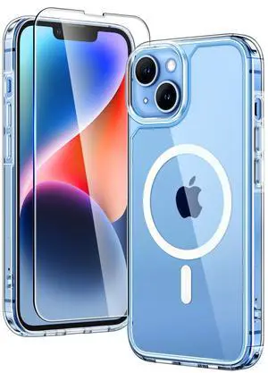 for iPhone 14 Case, Compatible with MagSafe, with Screen Protector, Anti-Yellowing Military-Grade Protection, Shockproof Slim Magnetic Case for iPhone 14, Clear for iPhone 14 Case, Compatible with MagSafe, with Screen Protector, Anti-Yellowing Military-Grade Protection, Shockproof Slim Magnetic Case for iPhone 14, Clear