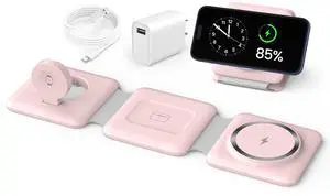 Charging Station for Apple Multiple Devices: 3 in 1 Foldable Magnetic Wireless Charger Stand - Travel Charging Dock Compatible with iPhone 17 16 15 14 13 12 Pro Max Plus Apple Watch AirPods Charging Station for Apple Multiple Devices: 3 in 1 Foldable Magnetic Wireless Charger Stand - Travel Charging Dock Compatible with iPhone 17 16 15 14 13 12 Pro Max Plus Apple Watch AirPods
