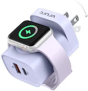 Charger for iPhone & Apple Watch, 20W USB C Fast Charging Block, 3-in-1 Compact Travel Adapter with 2 Port for iPhone 17/16/15/14/13, Wireless Magnetic for iWatch SE/11/10/9/8/7/6/5/4-Purple Charger for iPhone & Apple Watch, 20W USB C Fast Charging Block, 3-in-1 Compact Travel Adapter with 2 Port for iPhone 17/16/15/14/13, Wireless Magnetic for iWatch SE/11/10/9/8/7/6/5/4-Purple