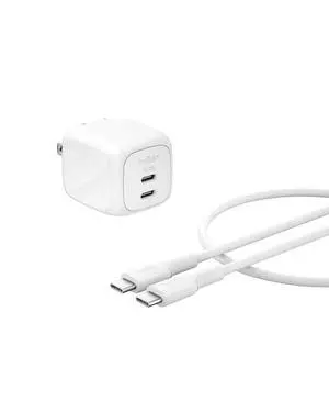 2-Port USB C Charger Block 50W, Dual-Port GaN Charger w/ 2X USB C Ports & Included 1M C-C Cable, Fast Charging for MacBook, iPhone, iPad, Chromebook, Galaxy, Pixel - Travel Essentials - White 2-Port USB C Charger Block 50W, Dual-Port GaN Charger w/ 2X USB C Ports & Included 1M C-C Cable, Fast Charging for MacBook, iPhone, iPad, Chromebook, Galaxy, Pixel - Travel Essentials - White