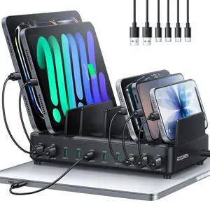 400W Charging Station for Multiple Devices, 10 Port Double PD 100W USB C Charging Station with 6 Cables, Multi-Device Organizer Fast Charging Dock for MacBook, iPad, iPhone, Cell Phone, Tablet 400W Charging Station for Multiple Devices, 10 Port Double PD 100W USB C Charging Station with 6 Cables, Multi-Device Organizer Fast Charging Dock for MacBook, iPad, iPhone, Cell Phone, Tablet