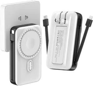 Magnetic Portable Charger 10000mAh for iPhone with Built-in Cables and Wall Plug,Wireless Power Bank with iWatch Charger,LCD Display 22.5W Fast Charging Battery Pack for iPhone 16/15/14/13/12 (White) Magnetic Portable Charger 10000mAh for iPhone with Built-in Cables and Wall Plug,Wireless Power Bank with iWatch Charger,LCD Display 22.5W Fast Charging Battery Pack for iPhone 16/15/14/13/12 (White)