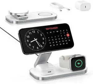 3-in-1 Charging Station for Apple Device, Foldable Magnetic Wireless Fast Charger Stand Compatible with MagSafe for iPhone 17e/17/16/15/14/13/12/Air Series, Apple Watch & AirPods-White 3-in-1 Charging Station for Apple Device, Foldable Magnetic Wireless Fast Charger Stand Compatible with MagSafe for iPhone 17e/17/16/15/14/13/12/Air Series, Apple Watch & AirPods-White