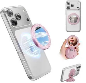 Portable Double-Sided Magnetic Phone Holder with Mirror, for Magnetic Phone GripFoldable and AdjustableFit for iPhone 17/16/15/14 Pro Max Air, Android Smartphone Accessories Pink Portable Double-Sided Magnetic Phone Holder with Mirror, for Magnetic Phone GripFoldable and AdjustableFit for iPhone 17/16/15/14 Pro Max Air, Android Smartphone Accessories Pink