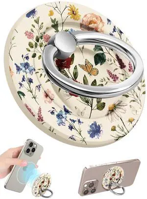 Magnetic Phone Grip - Compatible with MagSafe Phone Grip Ring Stand for iPhone 17/16/15/14/13/12 Series Vintage Flowers Cute Phone Ring Holder Grip for Women Girls Girly Magnetic Phone Grip - Compatible with MagSafe Phone Grip Ring Stand for iPhone 17/16/15/14/13/12 Series Vintage Flowers Cute Phone Ring Holder Grip for Women Girls Girly