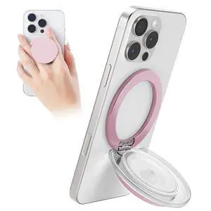 for MagSafe Phone Grip, Magnetic Phone Grip Holder Built-in Phone Stand, Magnetic Collapsible Expandible Phone Grip with Adjustable Kickstand for Portrait or Landscape, Translucent Pink for MagSafe Phone Grip, Magnetic Phone Grip Holder Built-in Phone Stand, Magnetic Collapsible Expandible Phone Grip with Adjustable Kickstand for Portrait or Landscape, Translucent Pink