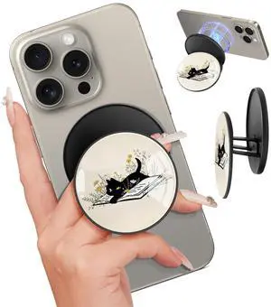 Magnetic Phone Grip Compatible with MagSafe - Magnet Phone Grip Stand Magnetic Removable Finger Ring Holder Kickstand Cute Magnet Accessories for iPhone 17 16 15 14 13 12 Series, Cat Book Magnetic Phone Grip Compatible with MagSafe - Magnet Phone Grip Stand Magnetic Removable Finger Ring Holder Kickstand Cute Magnet Accessories for iPhone 17 16 15 14 13 12 Series, Cat Book
