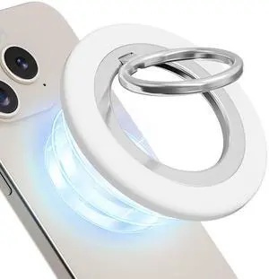 Magnetic Phone Grip for Hands-Free Driving & Bed Use Metal Kickstand Compatible for MagSafe iPhones, Phone Ring Holder, White Magnetic Phone Grip for Hands-Free Driving & Bed Use Metal Kickstand Compatible for MagSafe iPhones, Phone Ring Holder, White