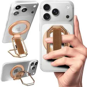 Multi-Functional Magnetic Phone Grip Kickstand for MagSafe, Phone Holder for Hand, Foldable Ring Stand with Finger Loop Strap for Bedtime Scrolling & On-the-Go, Wireless Charging Compatible, Rose Gold Multi-Functional Magnetic Phone Grip Kickstand for MagSafe, Phone Holder for Hand, Foldable Ring Stand with Finger Loop Strap for Bedtime Scrolling & On-the-Go, Wireless Charging Compatible, Rose Gold