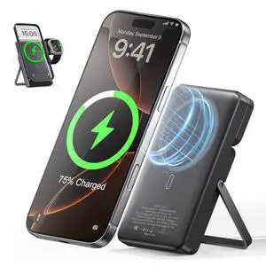 3-in-1 MagSafe Power Bank with Stand, 10000mAh Magnetic Wireless Portable Charger Station for iPhone & Apple Watch, Fast Charging Battery Pack for iPhone 17 Pro Max Air 16 15 14 13 12 Series 3-in-1 MagSafe Power Bank with Stand, 10000mAh Magnetic Wireless Portable Charger Station for iPhone & Apple Watch, Fast Charging Battery Pack for iPhone 17 Pro Max Air 16 15 14 13 12 Series