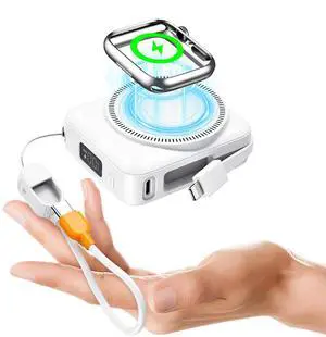 20000mAh Portable Charger 22.5W Fast Charging Power Bank Charge iWatch, Built-in Cables, LED Display, Magnetic Wireless Charging, TSA approved, Pocket Size, for Apple Watch, Phone, AirPods, White 20000mAh Portable Charger 22.5W Fast Charging Power Bank Charge iWatch, Built-in Cables, LED Display, Magnetic Wireless Charging, TSA approved, Pocket Size, for Apple Watch, Phone, AirPods, White