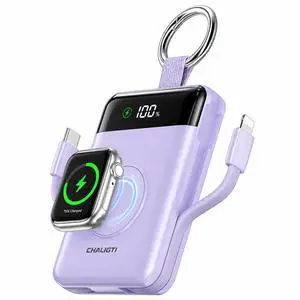 5000mAh Portable Charger with LED Display,PD 20W Super Fast Charging Power Bank with Built-in Cables,Travel Keychain Battery Pack for Apple Watch Series,iPhone Air/17/16/15/14/13/12,Purple 5000mAh Portable Charger with LED Display,PD 20W Super Fast Charging Power Bank with Built-in Cables,Travel Keychain Battery Pack for Apple Watch Series,iPhone Air/17/16/15/14/13/12,Purple