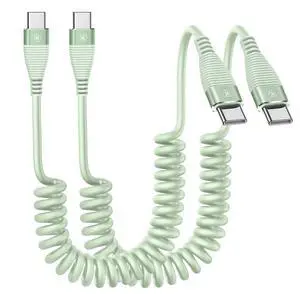 USB C to C Cable 3FT, 2Pack Coiled USB C Fast Charging Cable for CarPlay, iPhone USB-C Cable/Android Auto USB C Cord, USB Type-C Cable for iPhone 17/16/15/Pro Max/Plus/Galaxy S26 S25 and More-Green USB C to C Cable 3FT, 2Pack Coiled USB C Fast Charging Cable for CarPlay, iPhone USB-C Cable/Android Auto USB C Cord, USB Type-C Cable for iPhone 17/16/15/Pro Max/Plus/Galaxy S26 S25 and More-Green