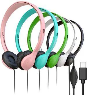 5 Pack Wired Headphones, Leather, USB-C, On-Ear, Volume Control, Compatible with Phone, Tablet, Laptop, PC for School, Class, Meeting, Conference, Test, Mix 5 Pack Wired Headphones, Leather, USB-C, On-Ear, Volume Control, Compatible with Phone, Tablet, Laptop, PC for School, Class, Meeting, Conference, Test, Mix