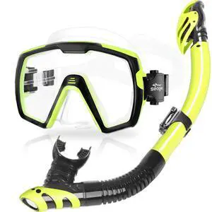 Dry Scuba Snorkel Diving Mask Set with Nose Cover Tempered Glass,180° Wide View Vision, Leak-Proof, Snorkeling Gear for Adults Men, Women & Youth, Perfect for Snorkeling and Diving Dry Scuba Snorkel Diving Mask Set with Nose Cover Tempered Glass,180° Wide View Vision, Leak-Proof, Snorkeling Gear for Adults Men, Women & Youth, Perfect for Snorkeling and Diving