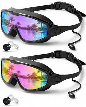 Swim Goggles 2 Pack, Wide View Anti Fog&UV Swimming Goggles for Audlt, No Leaking Swim Glasses for Men Women Youth Swim Goggles 2 Pack, Wide View Anti Fog&UV Swimming Goggles for Audlt, No Leaking Swim Glasses for Men Women Youth
